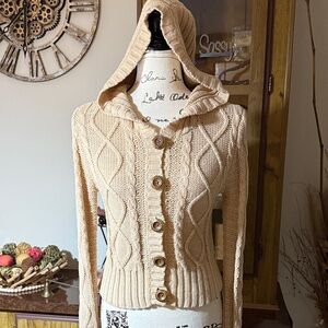 Women's Cream Cable Knit Hooded Sweater